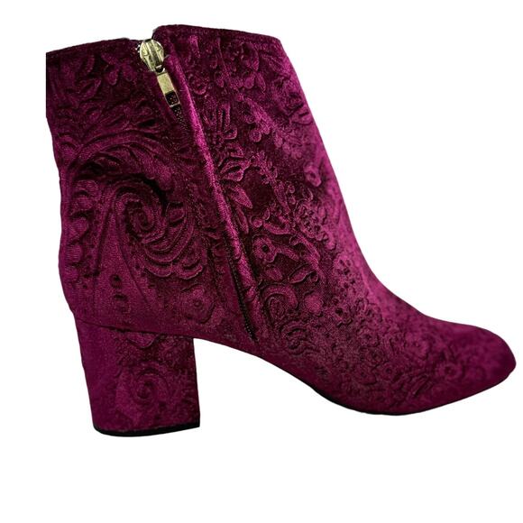 Velvet ,3D Embossed, Deep Purple Boots,  Nydia 90's,Chunky Heel, Gypsy, Fairy - Picture 1 of 11